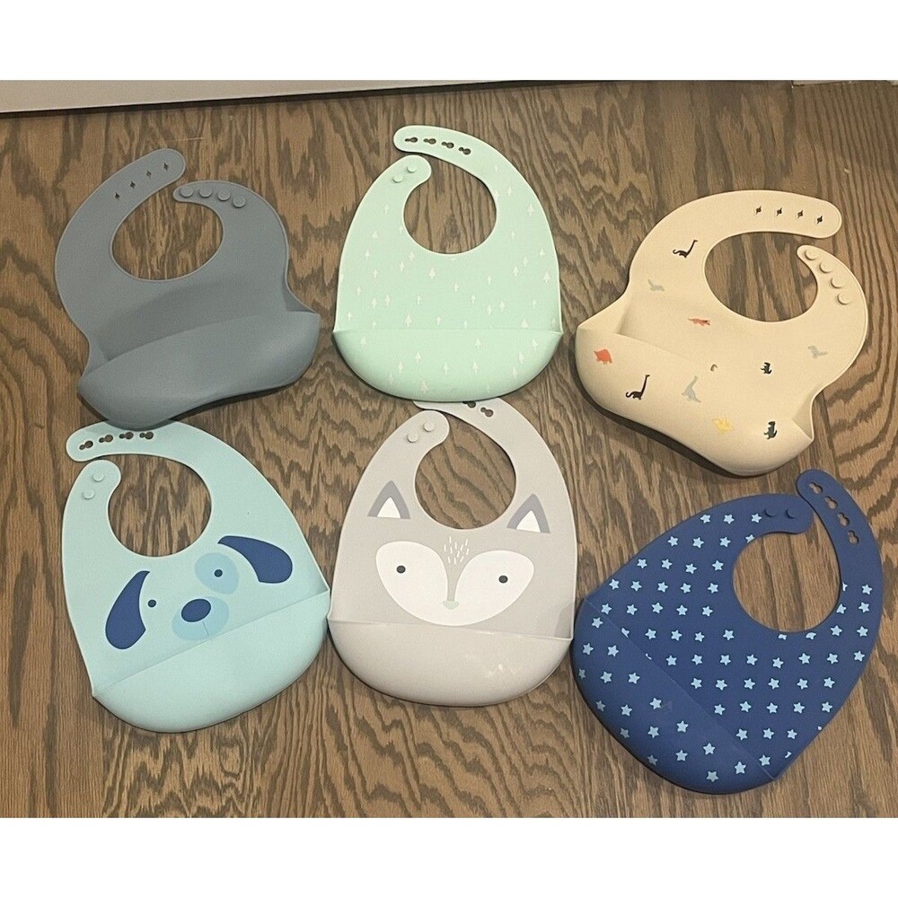Cloud Island & Mushlie Silicone Baby Adjustable Neckband Bibs Lot Of 6